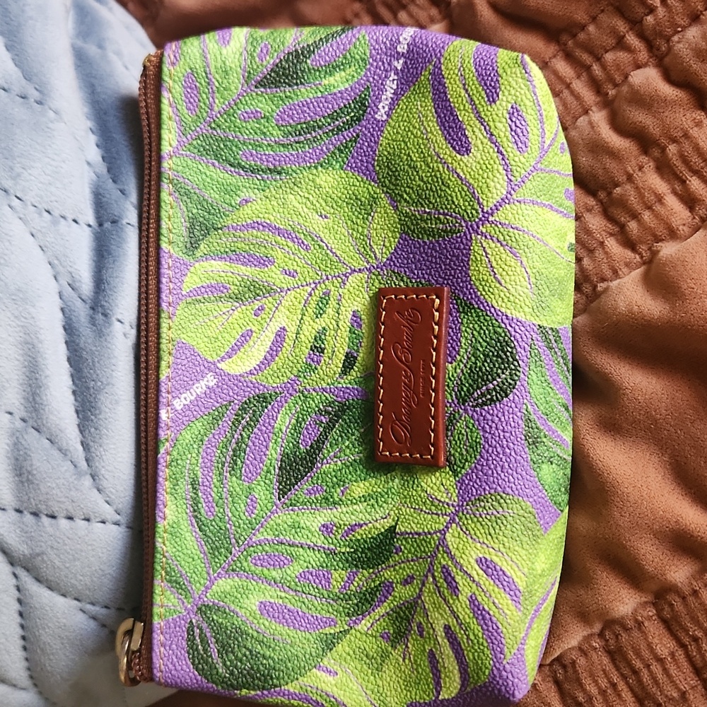 Dooney & Bourke Leaf Print Cosmetic Pouch - Purple and Green